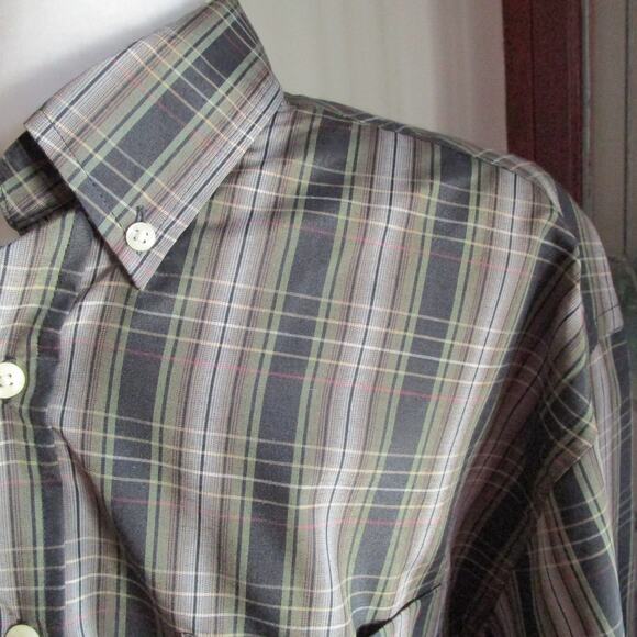 Puritan Green Plaid Button Down Shirt Men Size M Wrinkle Resistant Long Sleeve - Picture 4 of 16